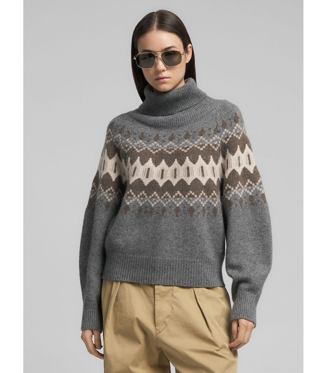 フェアアイルウールブレンドオフタートルニット 詳細画像 グレー系 2